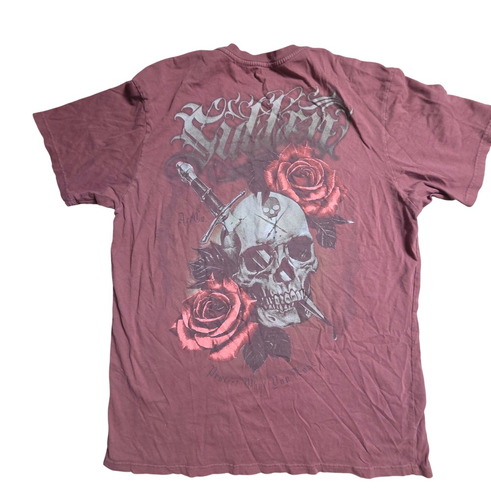 Sullen Art Felipe Morales Graphic T-Shirt Skull Roses Dagger L Chicano Cotton